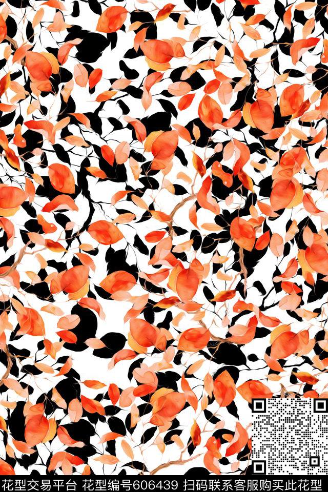 手绘水彩叶子数码印花华亿平台下载（图片编号: 606439） - 瓦栏（Walan）