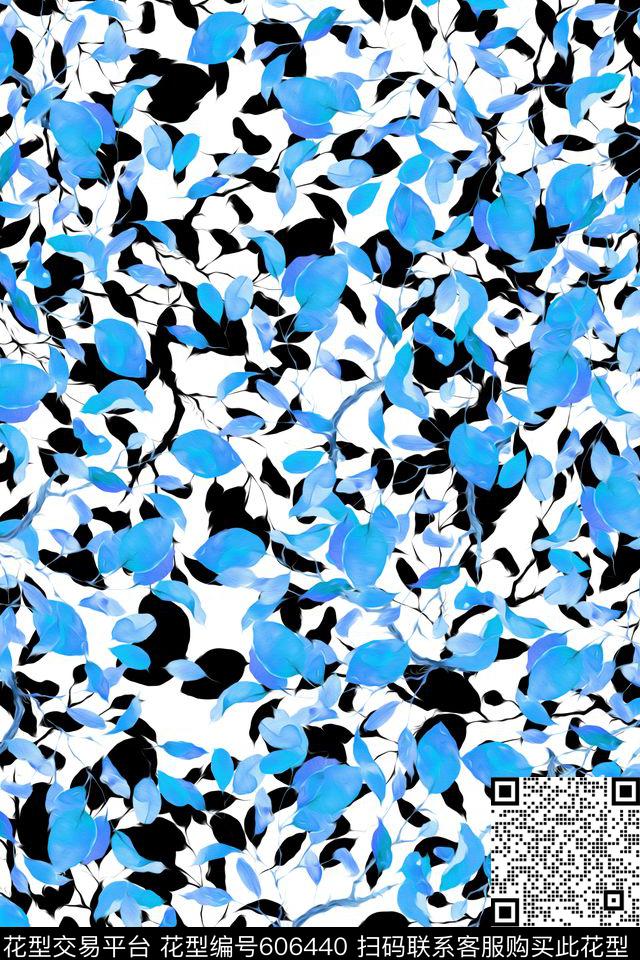 手绘水彩叶子数码印花华亿平台下载（图片编号: 606440） - 瓦栏（Walan）