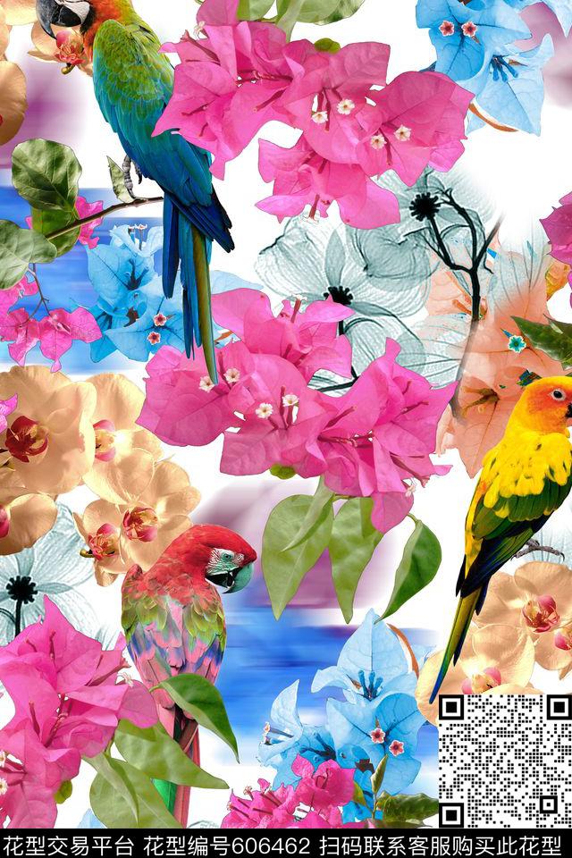 水彩花朵花卉数码印花华亿平台下载（图片编号: 606462） - 瓦栏（Walan）