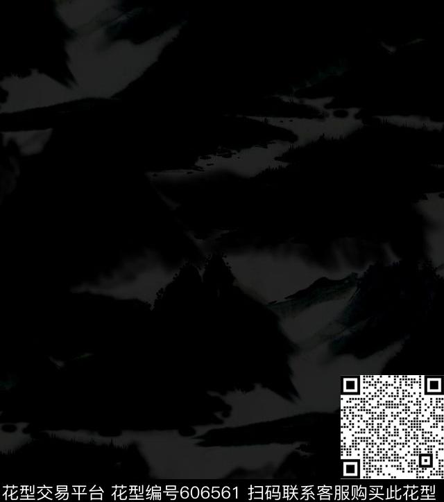 黑底抽象水墨几何男装秋冬外套印花数码印花华亿平台下载（图片编号: 606561） - 瓦栏（Walan）
