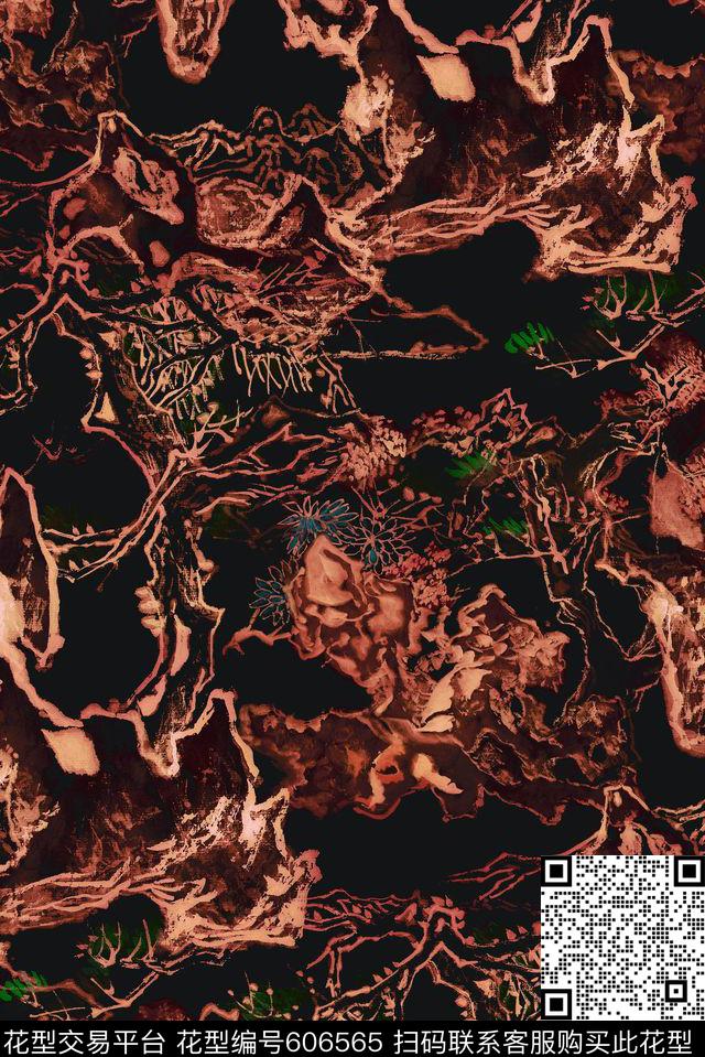 中国风中国水墨绘画复古怀旧数码印花华亿平台下载（图片编号: 606565） - 瓦栏（Walan）