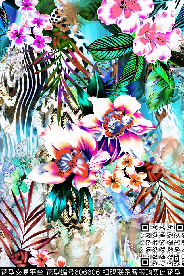 兰花牡丹手绘数码印花华亿平台下载（图片编号: 606606） - 瓦栏（Walan）