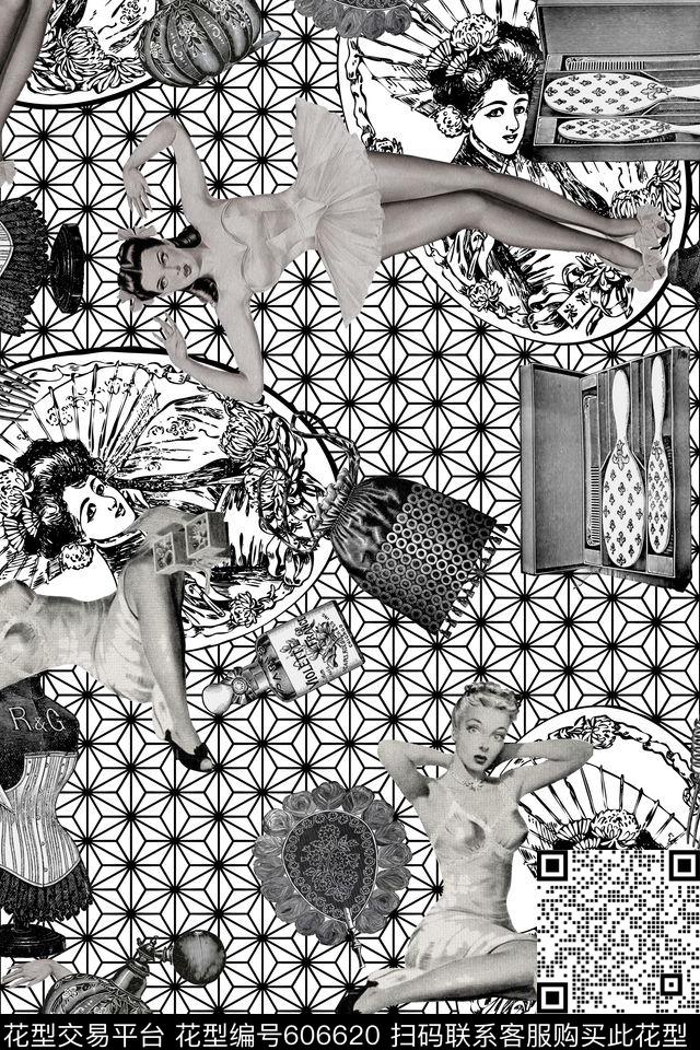 休闲风复古风潮女郎数码印花华亿平台下载（图片编号: 606620） - 瓦栏（Walan）