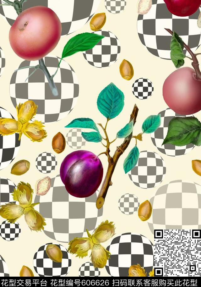 热带四方连续水果组合数码印花华亿平台下载（图片编号: 606626） - 瓦栏（Walan）