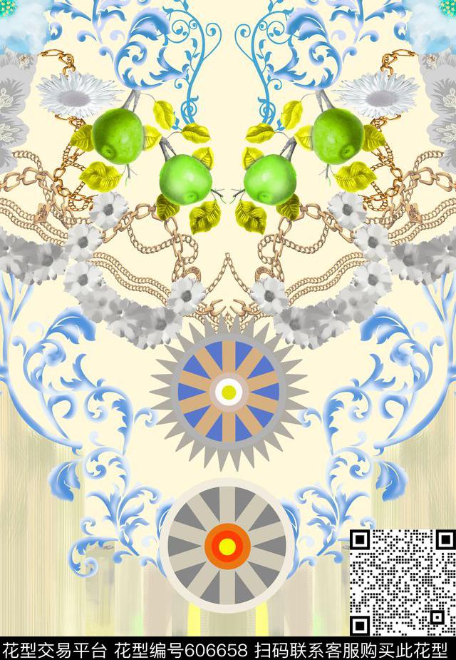 定位卷草纹手绘数码印花华亿平台下载（图片编号: 606658） - 瓦栏（Walan）