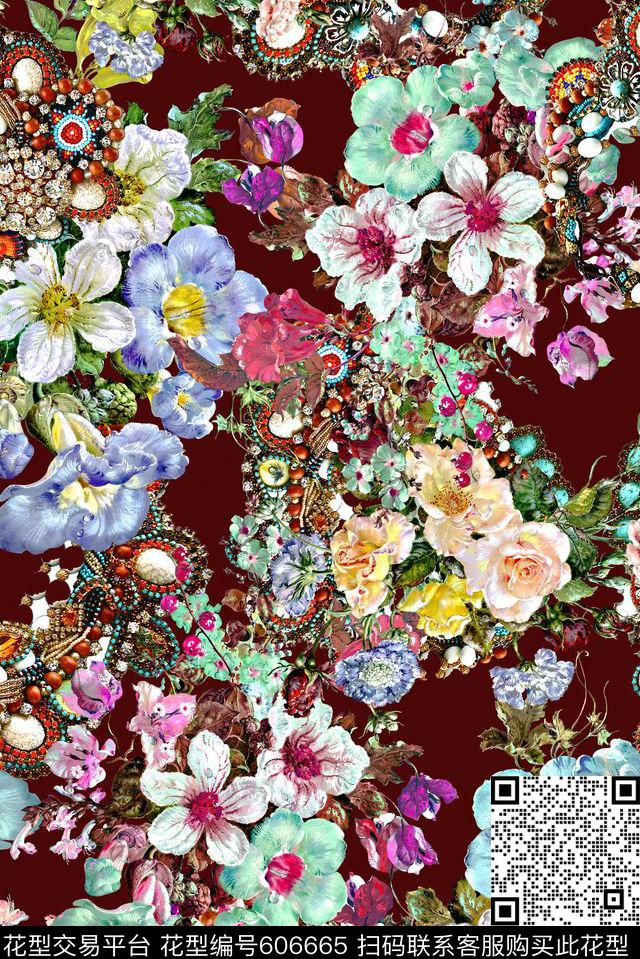 花朵花卉珠宝数码印花华亿平台下载（图片编号: 606665） - 瓦栏（Walan）