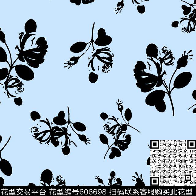 黑白花单套色素色花数码印花华亿平台下载（图片编号: 606698） - 瓦栏（Walan）