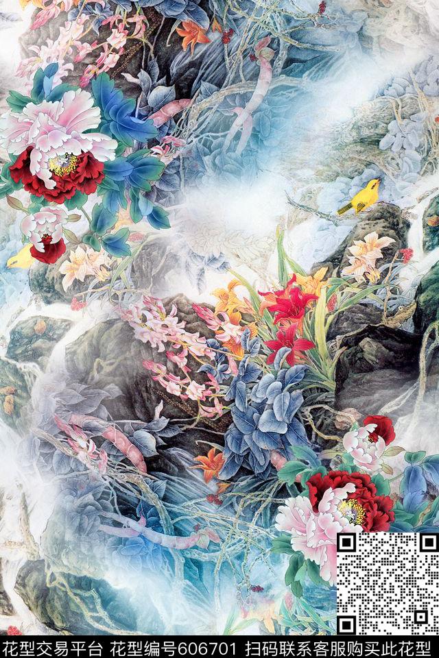 中国风花卉牡丹数码印花华亿平台下载（图片编号: 606701） - 瓦栏（Walan）