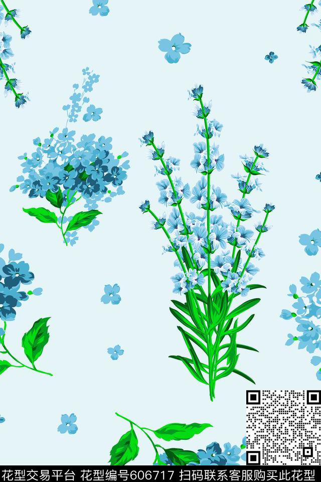 水彩花卉欧美乱花数码印花华亿平台下载（图片编号: 606717） - 瓦栏（Walan）