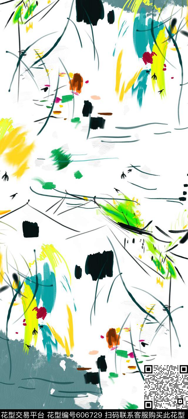 手绘中国风水墨数码印花华亿平台下载（图片编号: 606729） - 瓦栏（Walan）