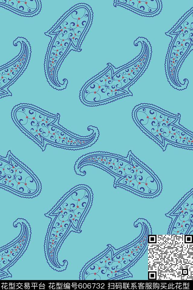 卷草纹中国风腰果传统印花华亿平台下载（图片编号: 606732） - 瓦栏（Walan）