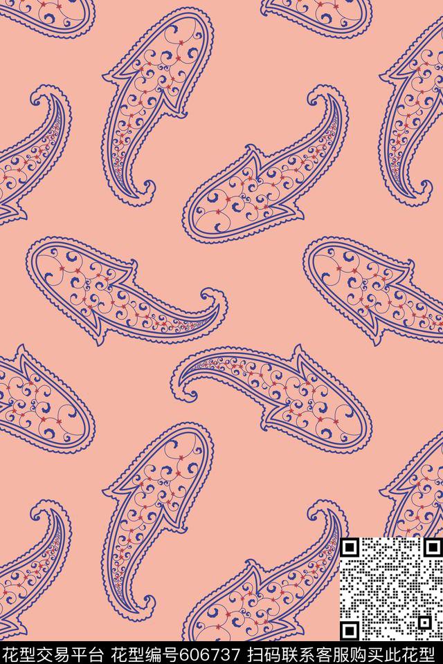 卷草纹中国风腰果传统印花华亿平台下载（图片编号: 606737） - 瓦栏（Walan）