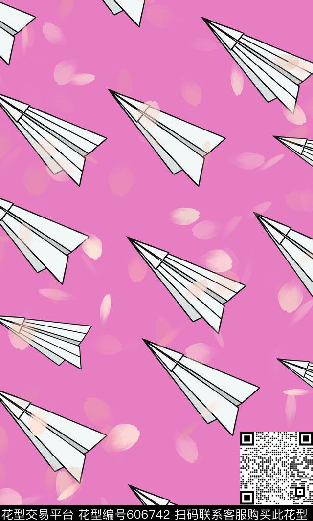 浪漫活力纸飞机花瓣传统印花华亿平台下载（图片编号: 606742） - 瓦栏（Walan）
