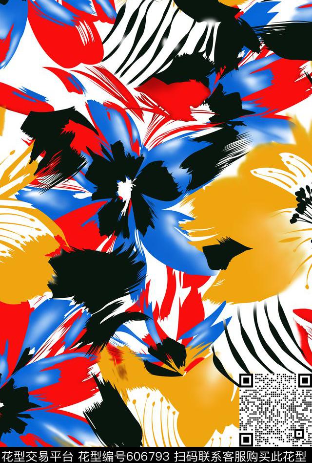 抽象大气花卉抽象花卉花卉数码印花华亿平台下载（图片编号: 606793） - 瓦栏（Walan）