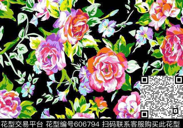牡丹大气乱花数码印花华亿平台下载（图片编号: 606794） - 瓦栏（Walan）