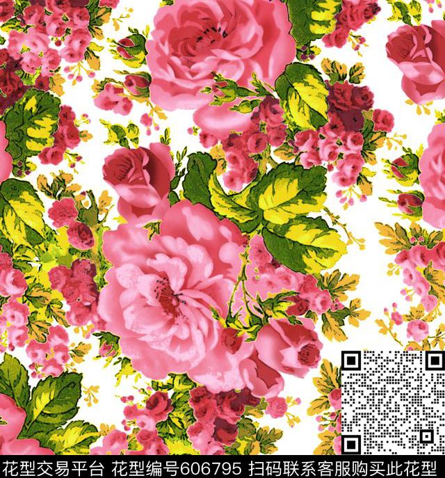 花卉大气花朵大花白底数码印花华亿平台下载（图片编号: 606795） - 瓦栏（Walan）