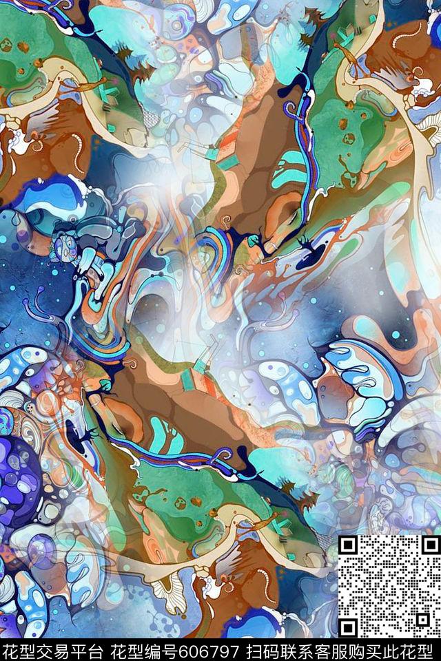 抽象大气几何云纹底数码印花华亿平台下载（图片编号: 606797） - 瓦栏（Walan）