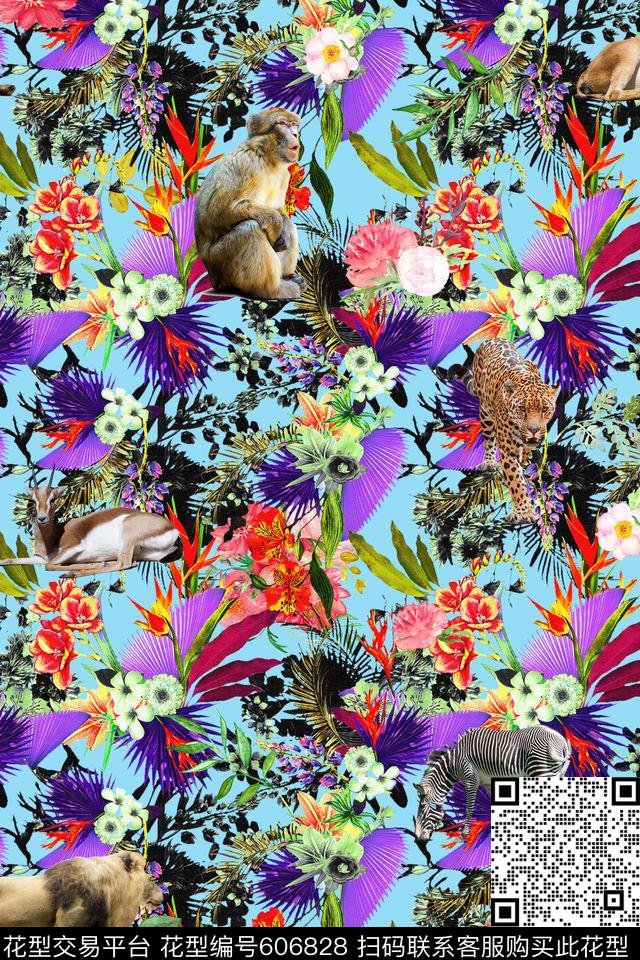 男装女装图案花朵棕榈叶数码印花华亿平台下载（图片编号: 606828） - 瓦栏（Walan）