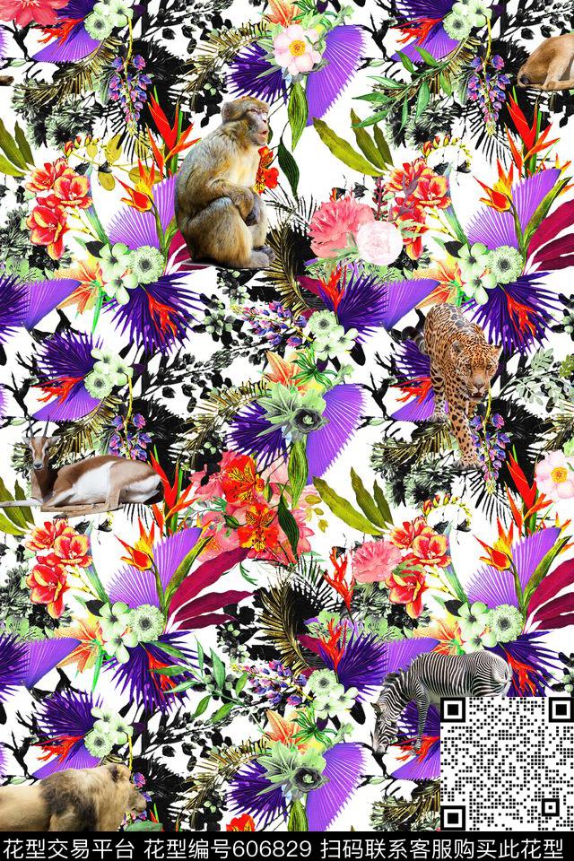 男装女装图案花朵棕榈叶数码印花华亿平台下载（图片编号: 606829） - 瓦栏（Walan）