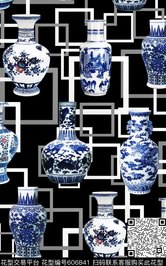 中国风青花瓷器数码印花华亿平台下载（图片编号: 606841） - 瓦栏（Walan）