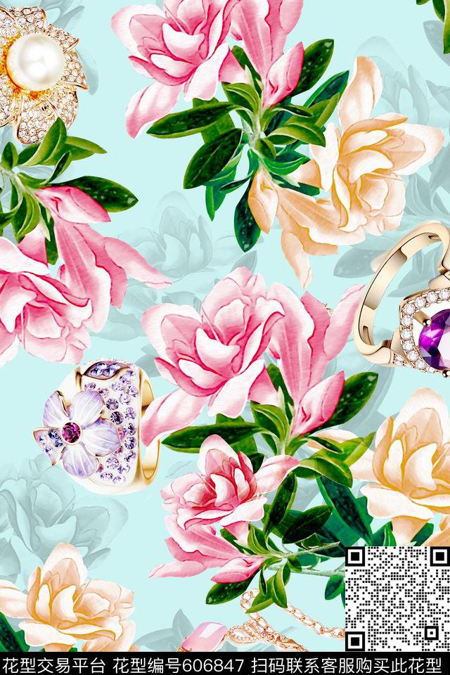 珠宝花卉女装数码印花华亿平台下载（图片编号: 606847） - 瓦栏（Walan）