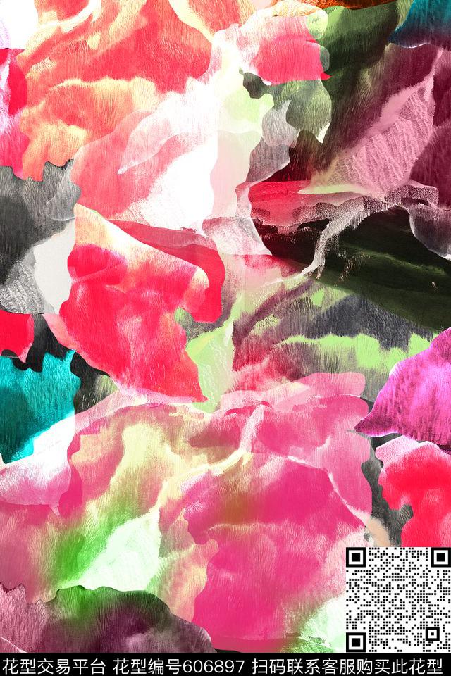 抽象肌理迷彩数码印花华亿平台下载（图片编号: 606897） - 瓦栏（Walan）