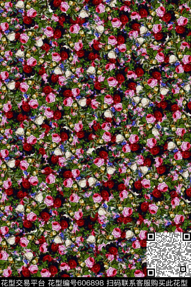 花卉蔷薇数码印花华亿平台下载（图片编号: 606898） - 瓦栏（Walan）