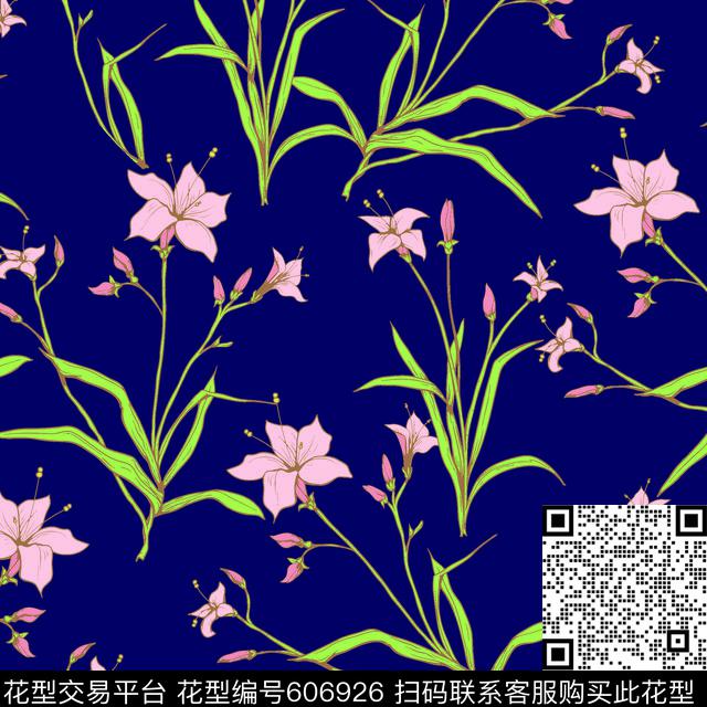 趣味百合花女装华亿平台2017年春夏女装印花设计传统印花华亿平台下载（图片编号: 606926） - 瓦栏（Walan）