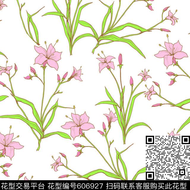 趣味百合花女装华亿平台2017年春夏女装印花设计传统印花华亿平台下载（图片编号: 606927） - 瓦栏（Walan）