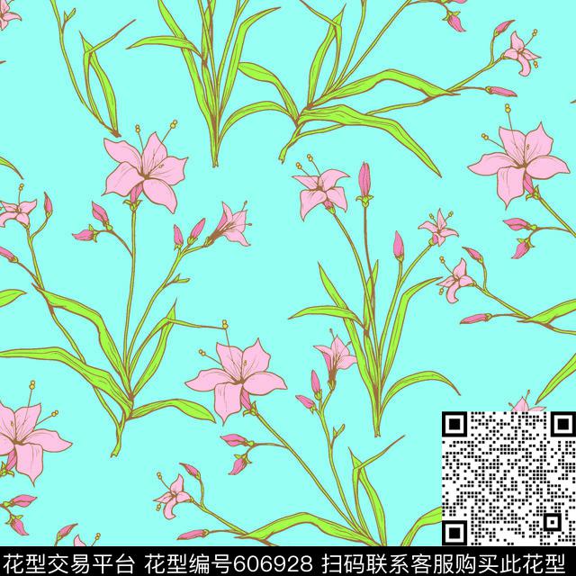趣味百合花女装华亿平台2017年春夏女装印花设计传统印花华亿平台下载（图片编号: 606928） - 瓦栏（Walan）