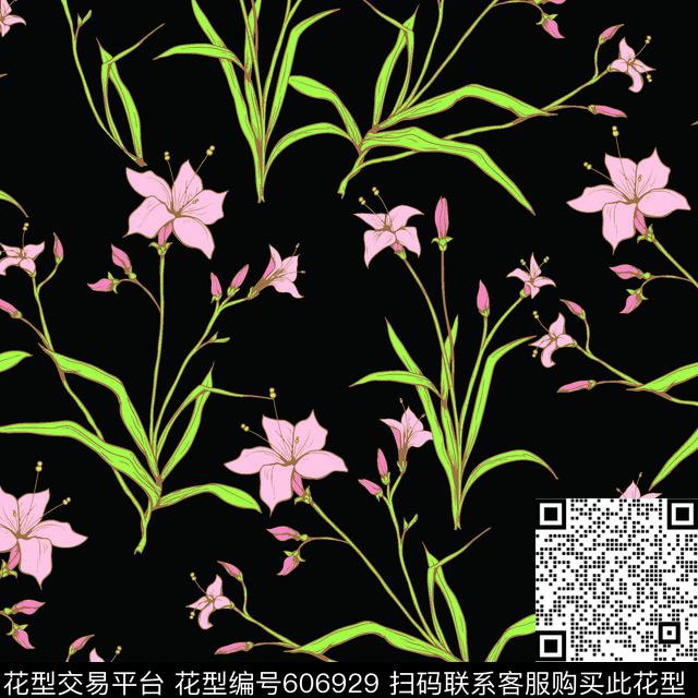 趣味百合花女装华亿平台2017年春夏女装印花设计传统印花华亿平台下载（图片编号: 606929） - 瓦栏（Walan）