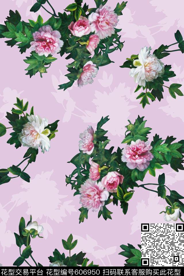 水彩花卉牡丹数码印花华亿平台下载（图片编号: 606950） - 瓦栏（Walan）