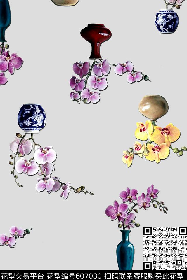 清新平底花朵数码印花华亿平台下载（图片编号: 607030） - 瓦栏（Walan）