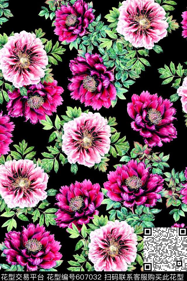 大花平底花朵数码印花华亿平台下载（图片编号: 607032） - 瓦栏（Walan）