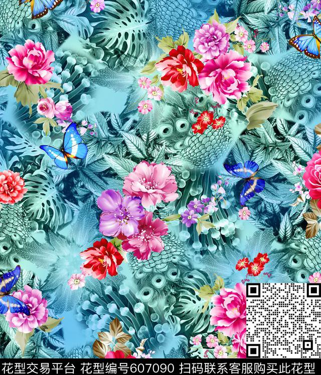 花卉数码印花华亿平台下载（图片编号: 607090） - 瓦栏（Walan）