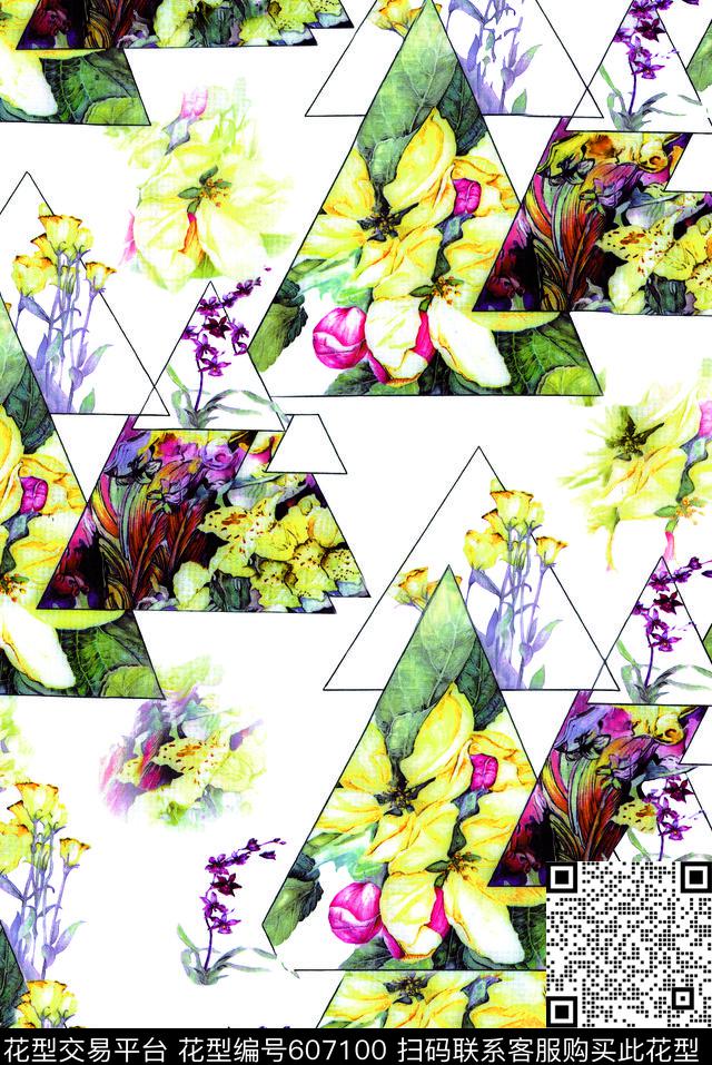 几何花卉抽象数码印花华亿平台下载（图片编号: 607100） - 瓦栏（Walan）
