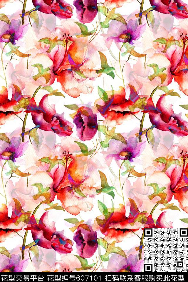 淡雅手绘笔触数码印花华亿平台下载（图片编号: 607101） - 瓦栏（Walan）