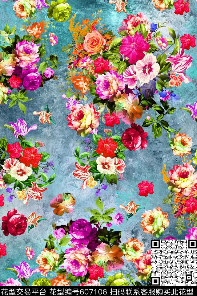 花卉数码印花华亿平台下载（图片编号: 607106） - 瓦栏（Walan）