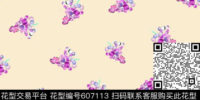 葡萄水彩春夏数码印花华亿平台下载（图片编号: 607113） - 瓦栏（Walan）