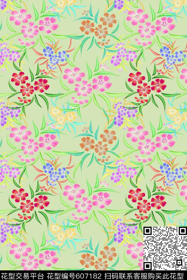 花卉花丛风格化花卉植物花卉数码印花华亿平台下载（图片编号: 607182） - 瓦栏（Walan）