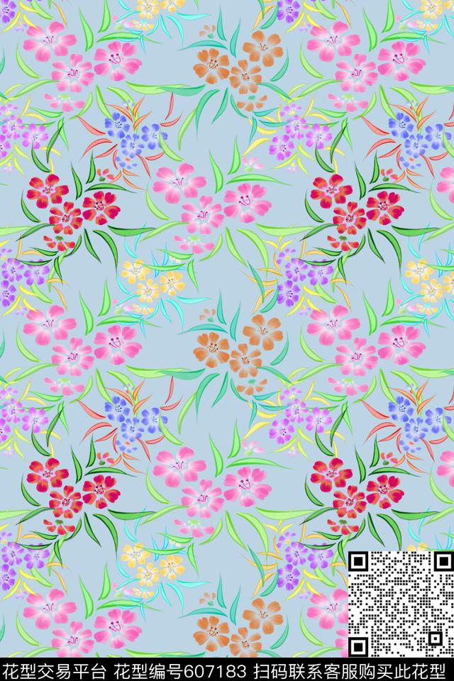 花卉花丛风格化花卉植物花卉数码印花华亿平台下载（图片编号: 607183） - 瓦栏（Walan）