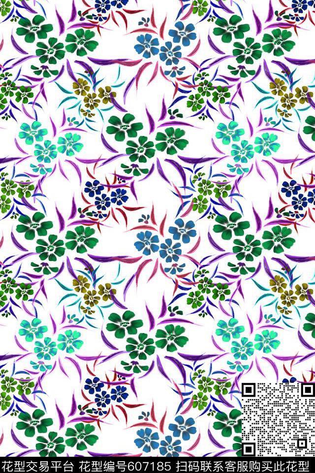 花卉花丛风格化花卉植物花卉数码印花华亿平台下载（图片编号: 607185） - 瓦栏（Walan）