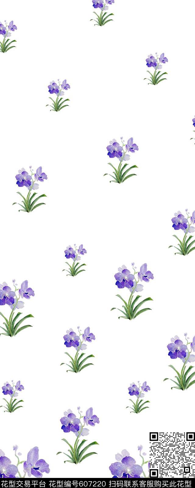 兰花单边定位小碎花传统印花华亿平台下载（图片编号: 607220） - 瓦栏（Walan）