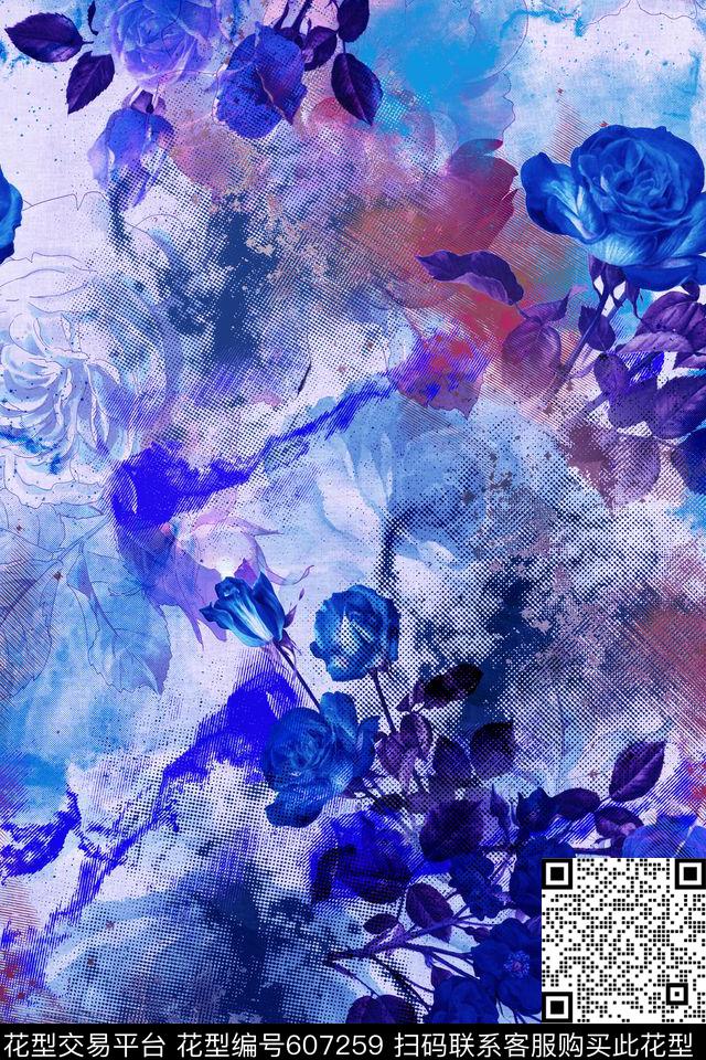 花卉玫瑰手绘数码印花华亿平台下载（图片编号: 607259） - 瓦栏（Walan）