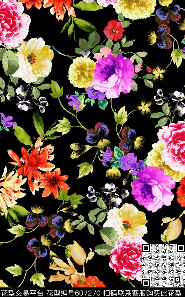 牡丹花朵素雅数码印花华亿平台下载（图片编号: 607270） - 瓦栏（Walan）