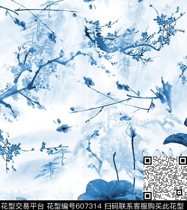 工笔画国画山水画数码印花华亿平台下载（图片编号: 607314） - 瓦栏（Walan）