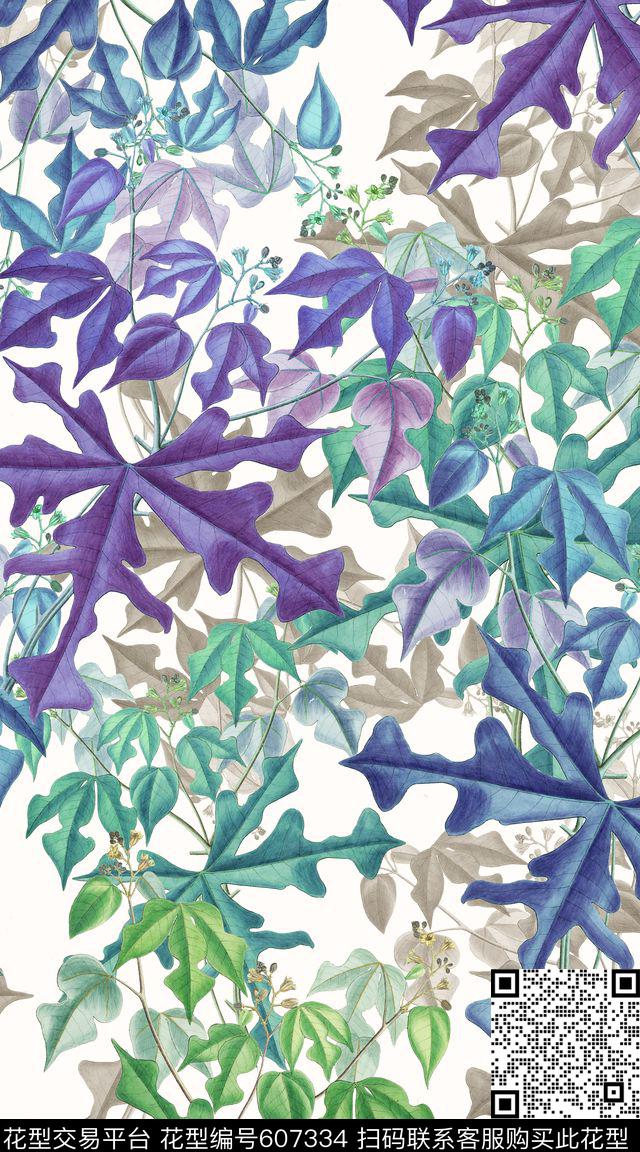 七彩满版树叶数码印花华亿平台下载（图片编号: 607334） - 瓦栏（Walan）