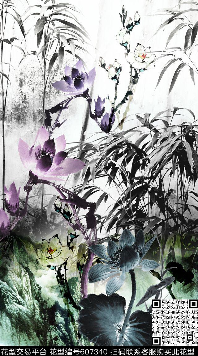 水墨山水画民族风数码印花华亿平台下载（图片编号: 607340） - 瓦栏（Walan）