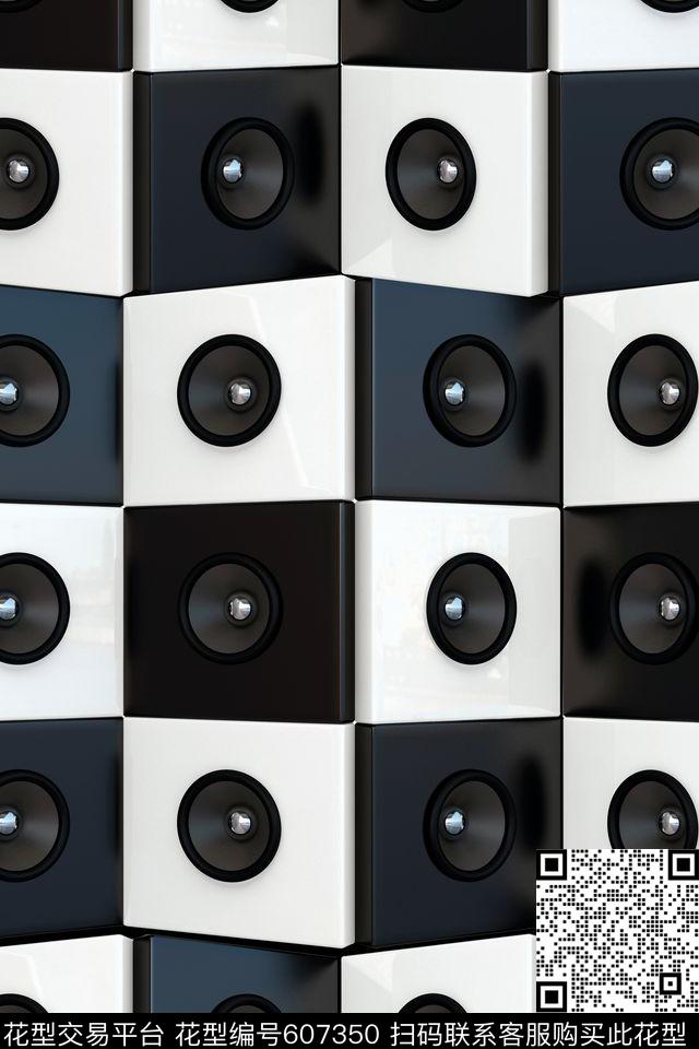 几何黑白音响传统印花华亿平台下载（图片编号: 607350） - 瓦栏（Walan）