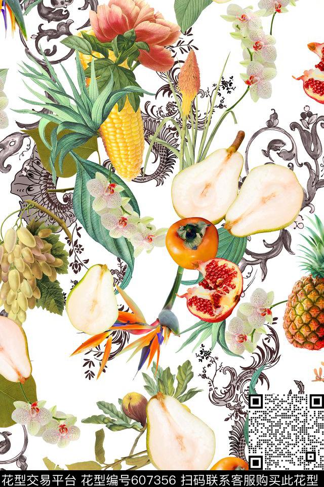 水果花卉纹样数码印花华亿平台下载（图片编号: 607356） - 瓦栏（Walan）